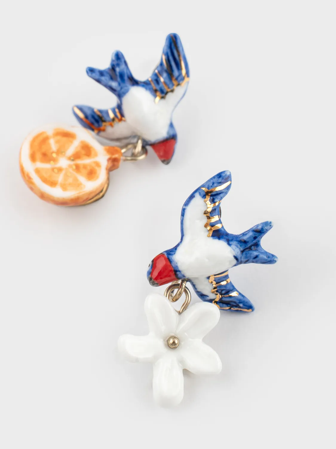 Nach Bijoux Hirondelle boucles d'oreilles orange fleur