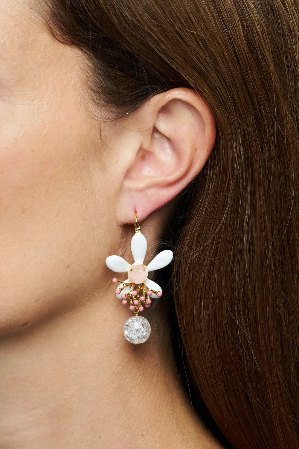 Philippe Ferrandis Neroli boucles dormeuses perle émail blanc