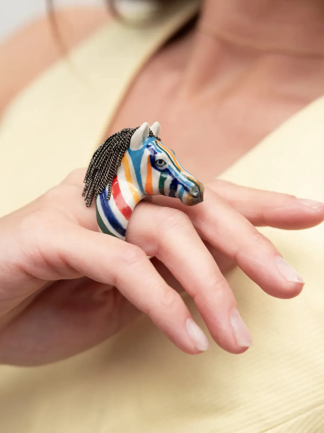 Nach Bijoux Zèbre Coloré bague porcelaine peinte main
