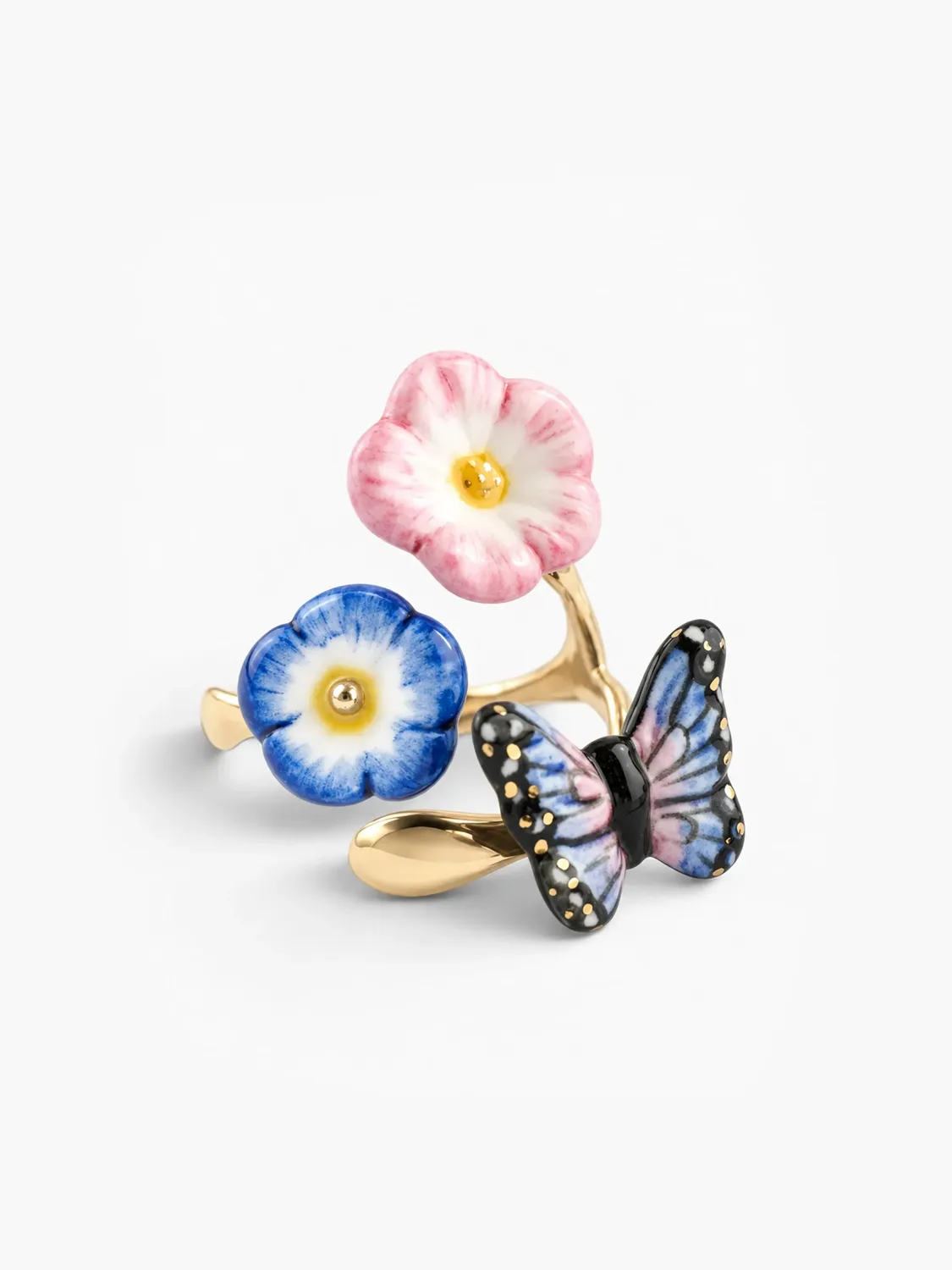Nach Bijoux Papillon nuit roses bague ajustable cosmic
