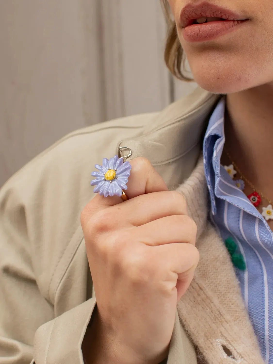 Nach Bijoux fleur anémone bleue bague porcelaine ajustable
