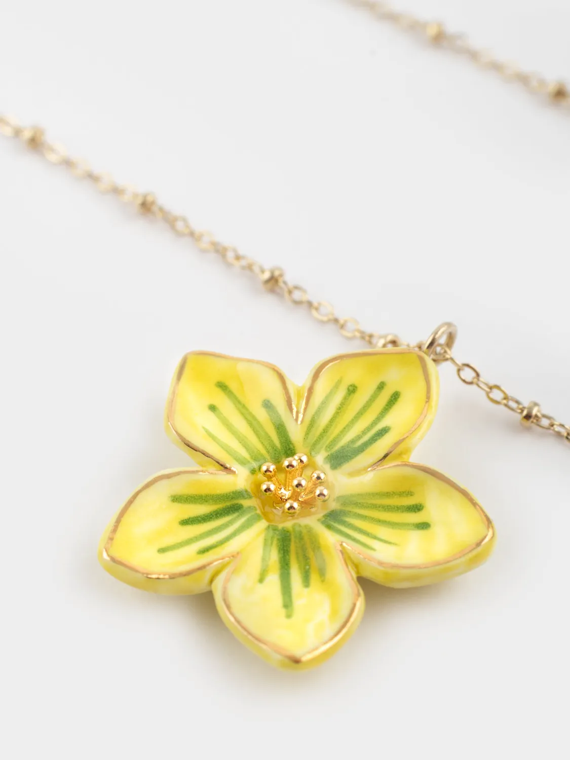 Nach Bijoux fleur jaune collier porcelaine doré 47 cm