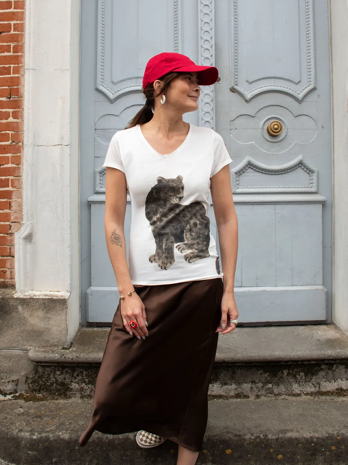 Nach Victor panthère noire t-shirt blanc col V