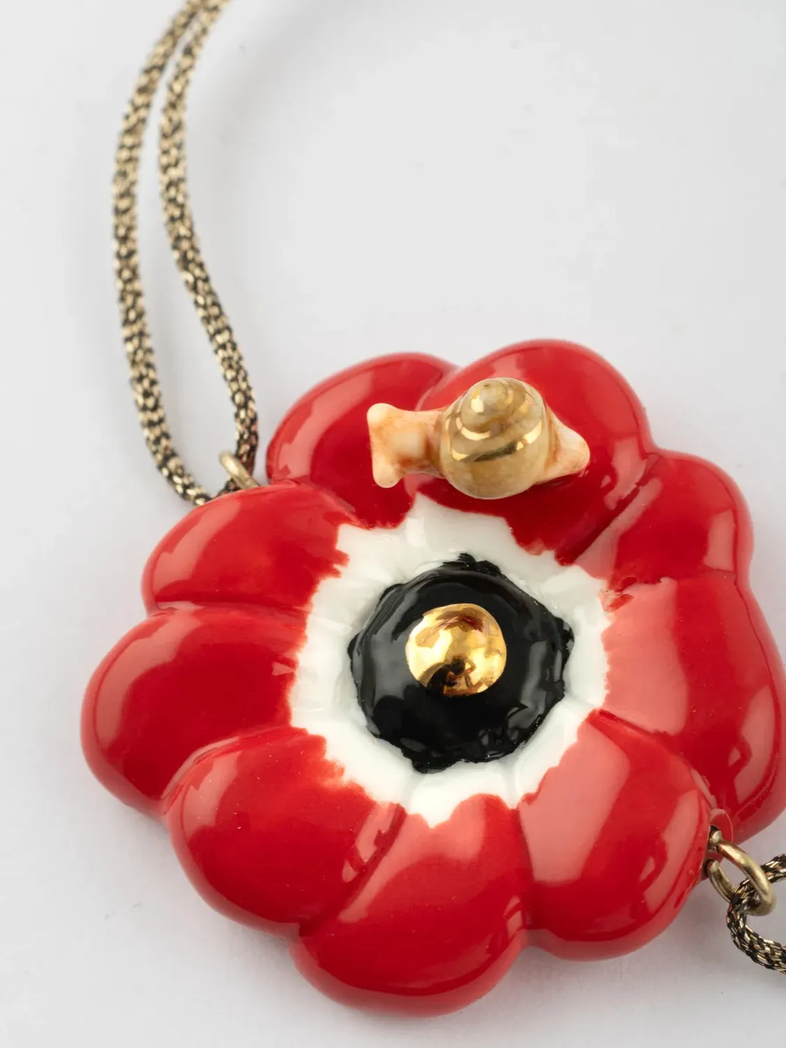 Nach Bijoux Anémone Rouge bracelet cordon irisé fleur porcelaine