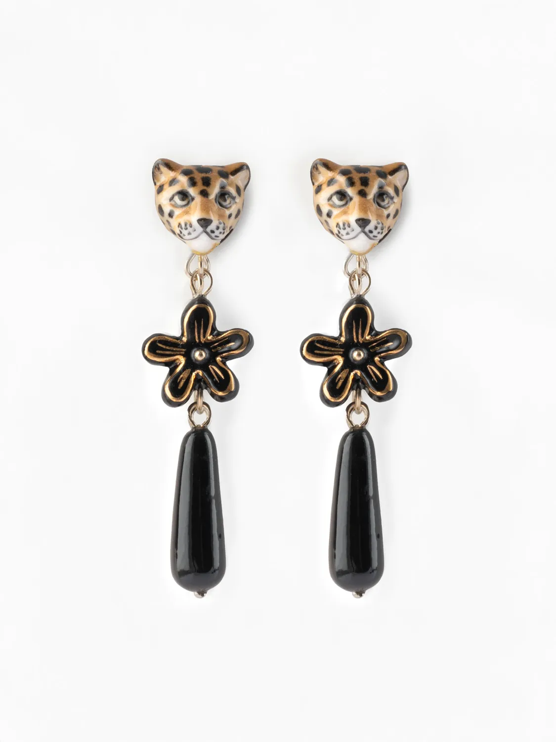 Nach Bijoux léopard fleur d'Erine boucles d'oreilles pendantes porcelaine