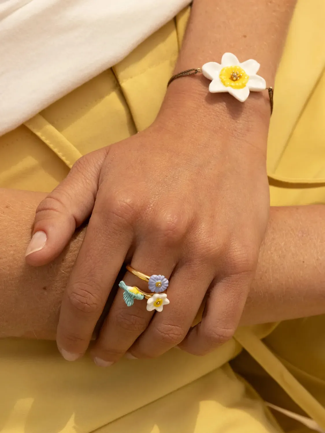Nach Bijoux Oiseau Paruline Bleue bague ajustable porcelaine