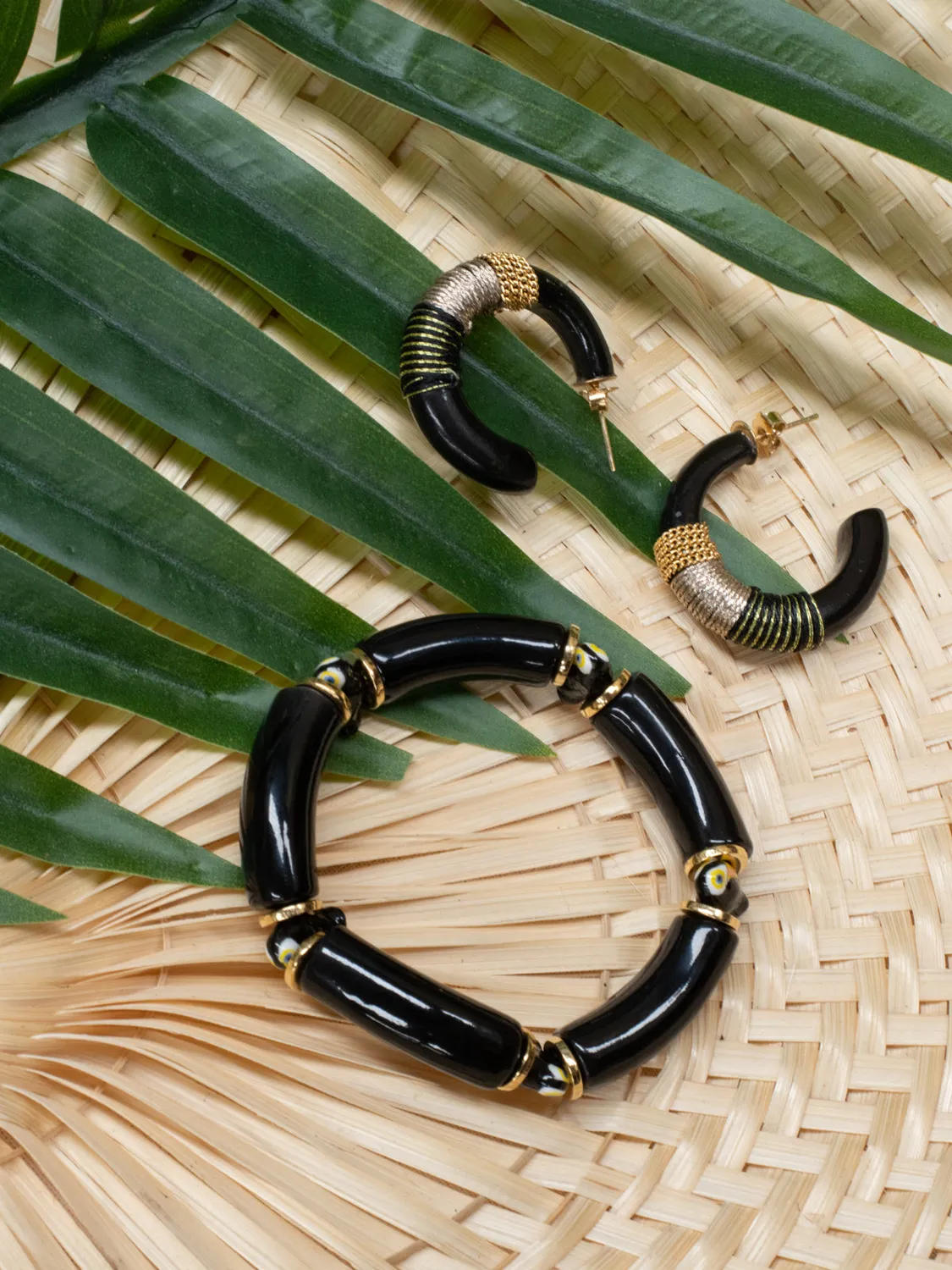 Nach Bijoux ethnique noir boucles d'oreilles porcelaine