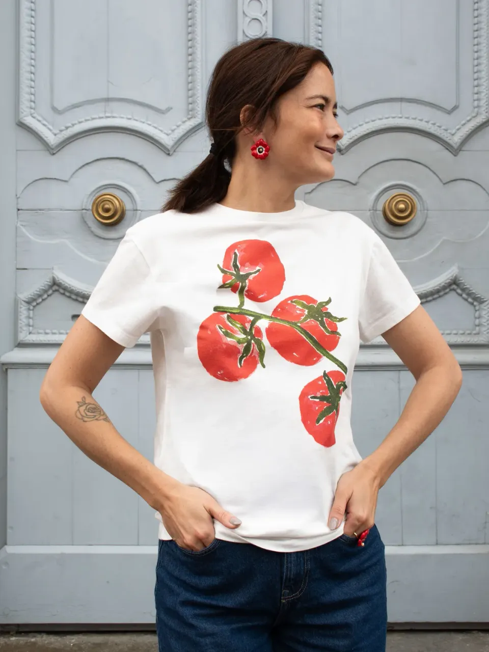 Nach Bijoux Olga tomates t-shirt droit porcelaine manche