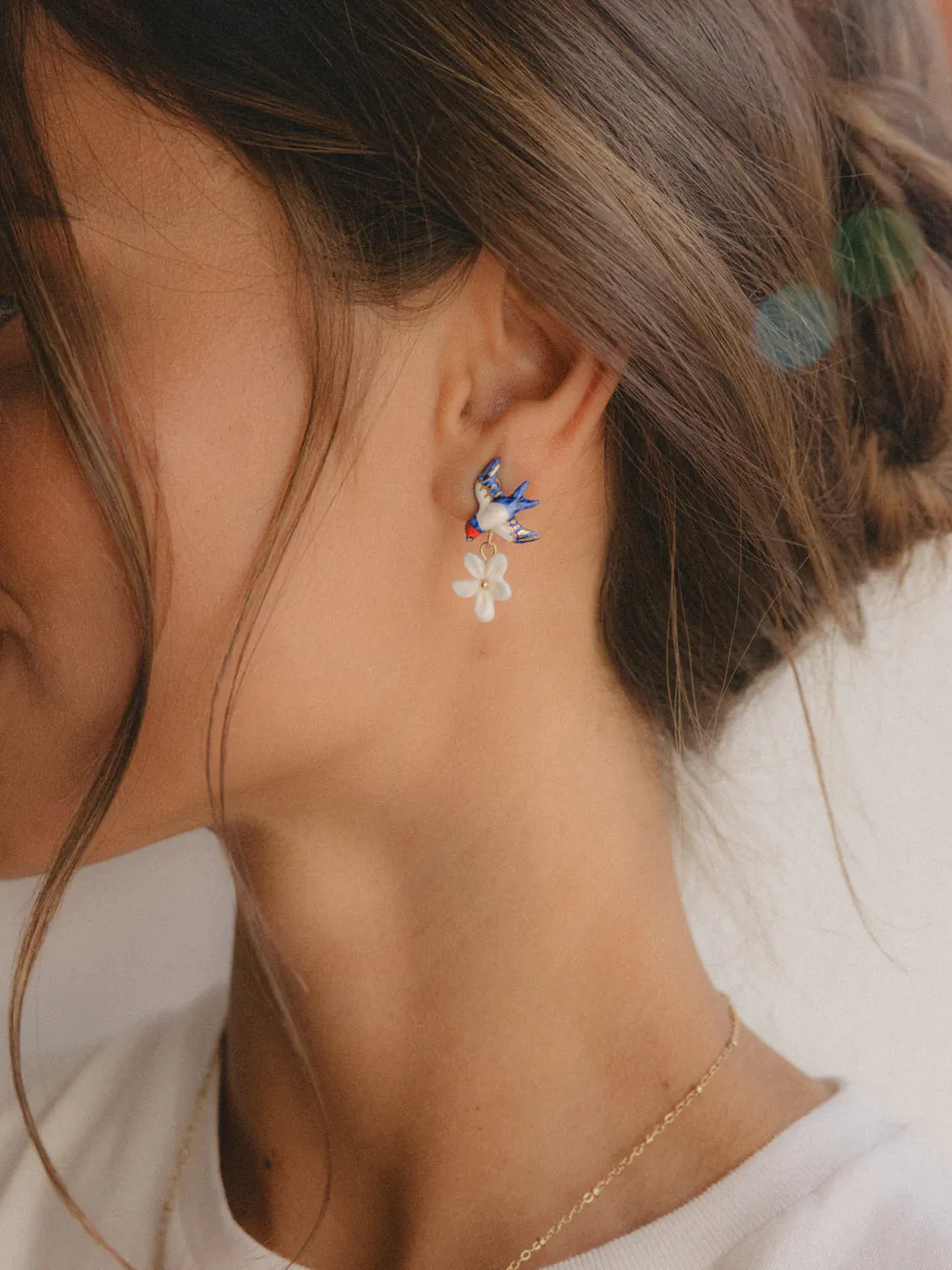 Nach Bijoux Hirondelle boucles d'oreilles orange fleur
