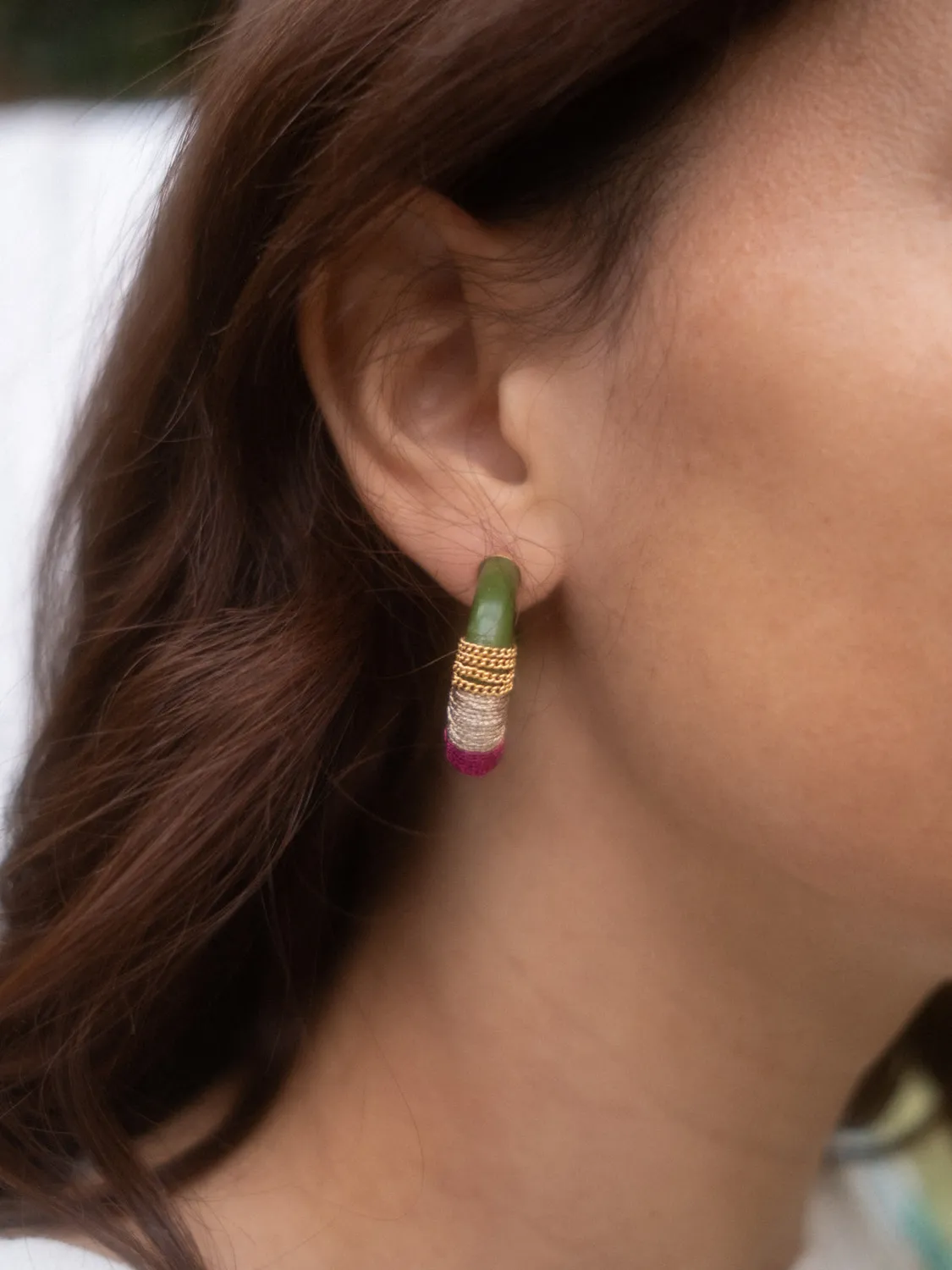 Nach Bijoux vert ethnique boucles d'oreilles porcelaine verte