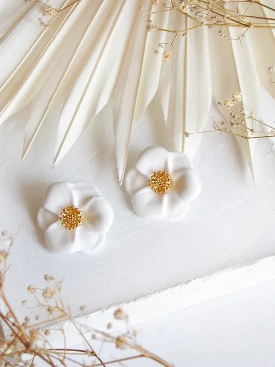 Nach Bijoux fleur blanche puces boucles d’oreilles porcelaine