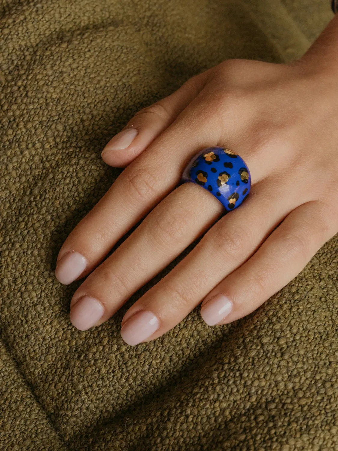 Nach Bijoux Léopard bleu doré bague porcelaine