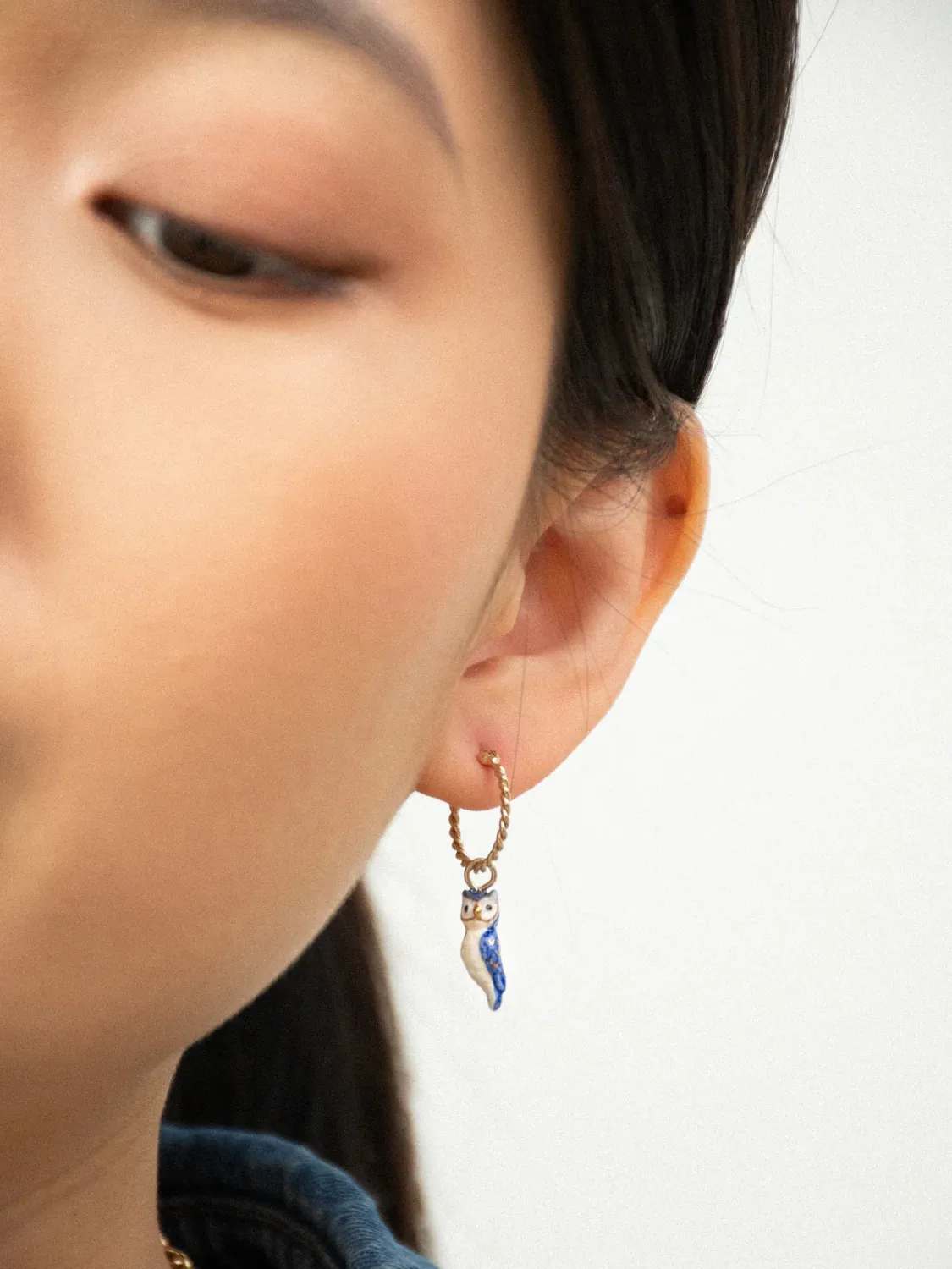 Nach Bijoux chouette bleue boucle d'oreille mini créole à l'unité