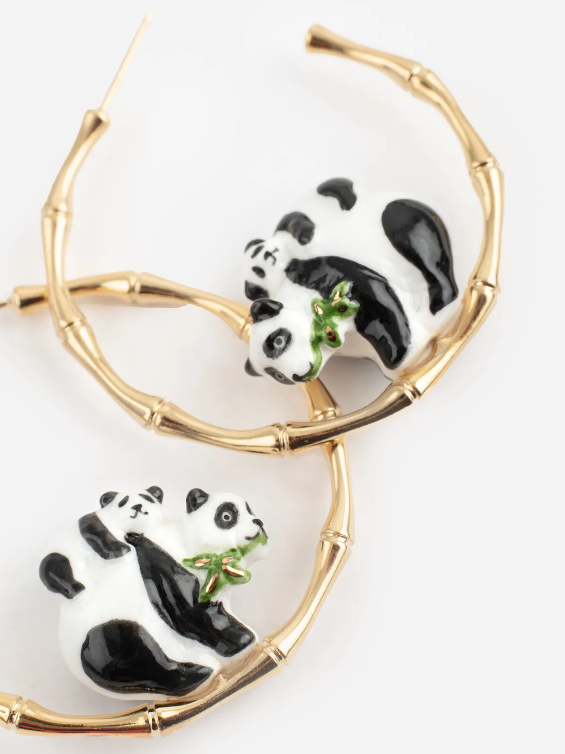 Nach Bijoux Créoles Bambou Pandas boucles doreilles porcelaine