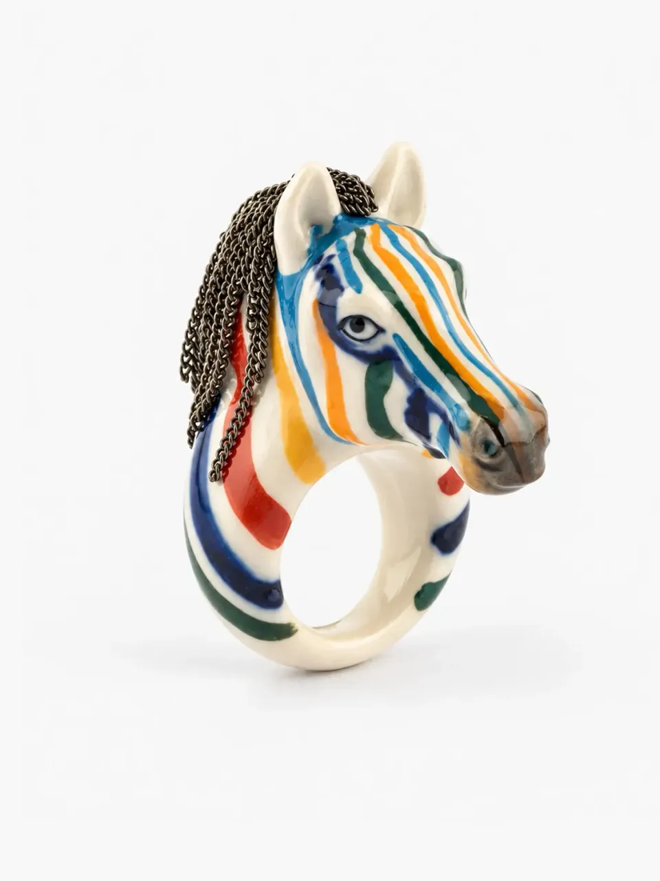 Nach Bijoux Zèbre Coloré bague porcelaine peinte main