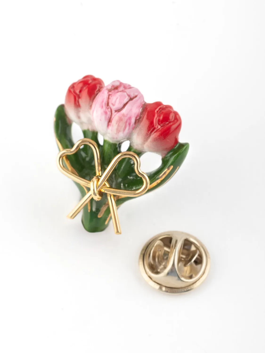 Nach Bijoux Bouquet de tulipes pin’s porcelaine peinte main 25 mm