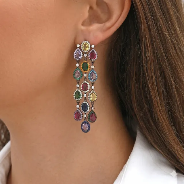 Nao de Paris Petruchka boucles d'oreilles ruthénium multicolore 8 cm