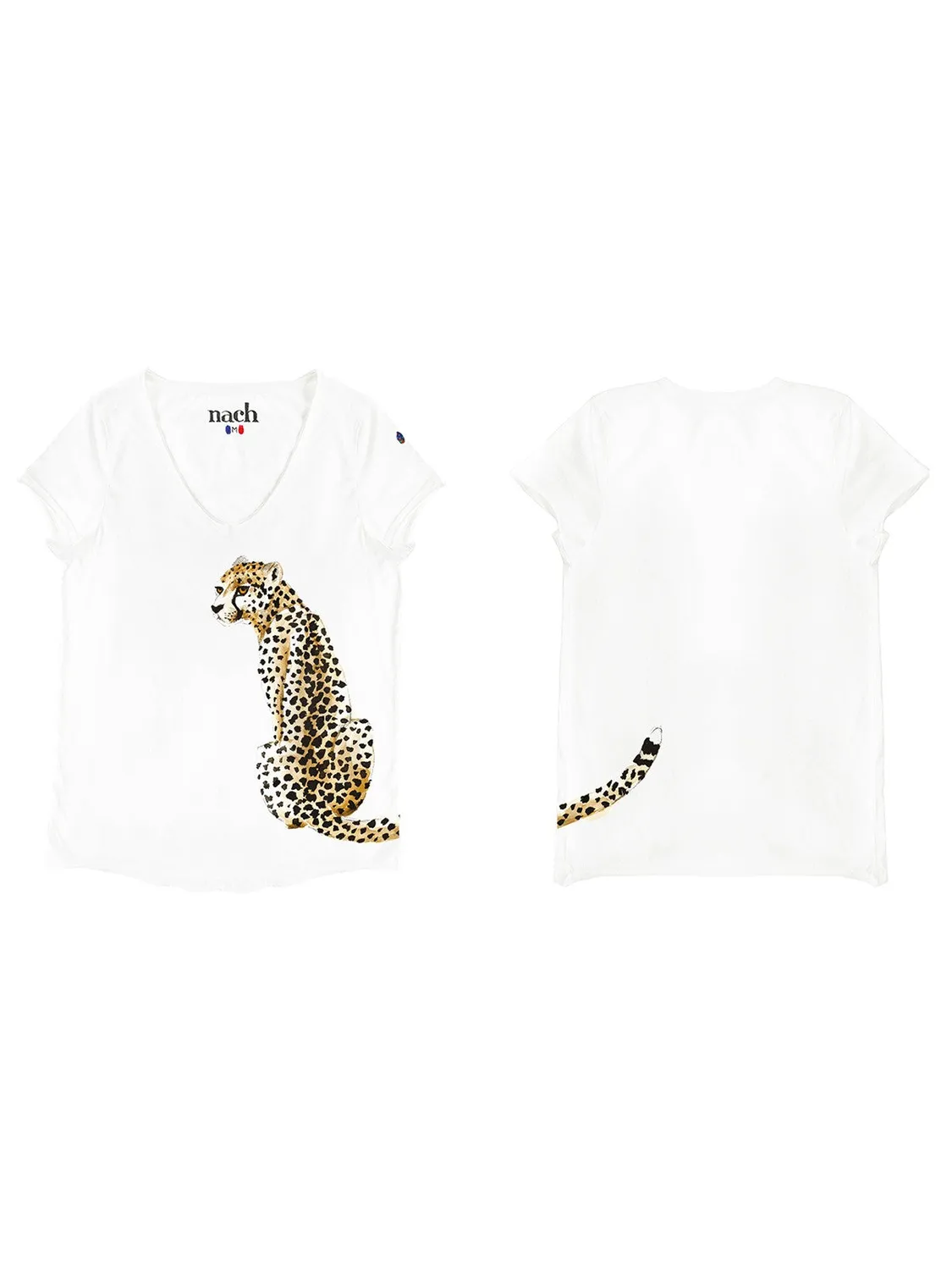 Nach Bijoux Victor t-shirt guépard assis blanc S M L XL