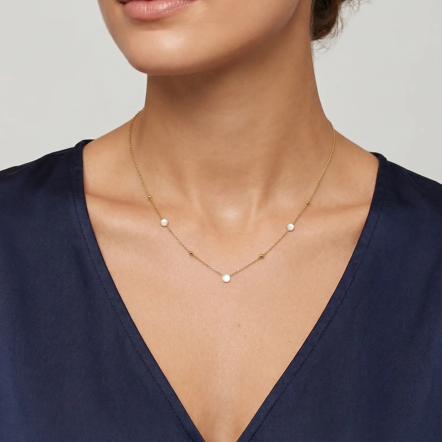 Nao de Paris Mini Nacre parure collier boucles doré 44 cm