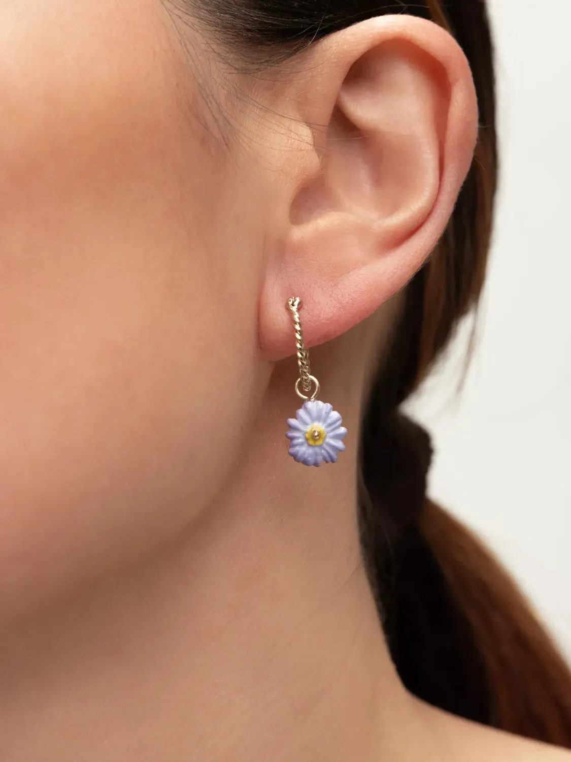 Nach Bijoux Mini créole fleur anémone blue boucle d'oreille porcelaine