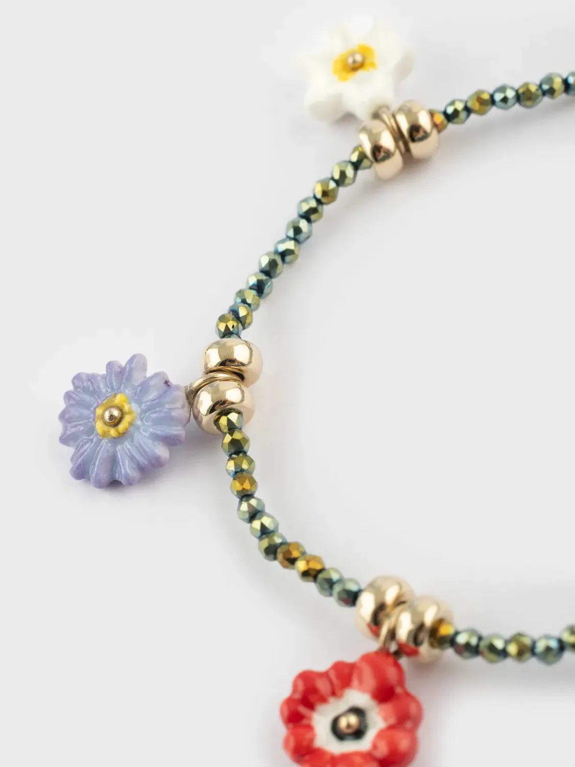 Nach Bijoux anémones bracelet perles fleurs hématite élastique