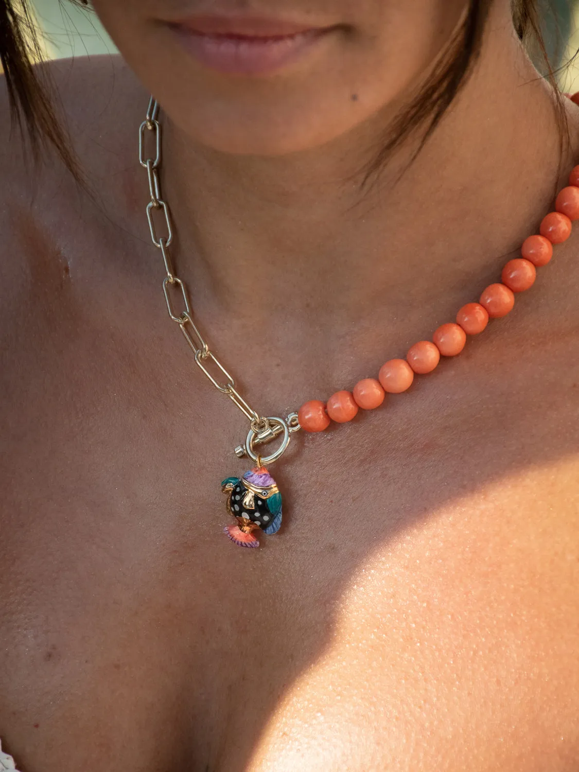 Nach Bijoux Poisson tacheté collier perles porcelaine