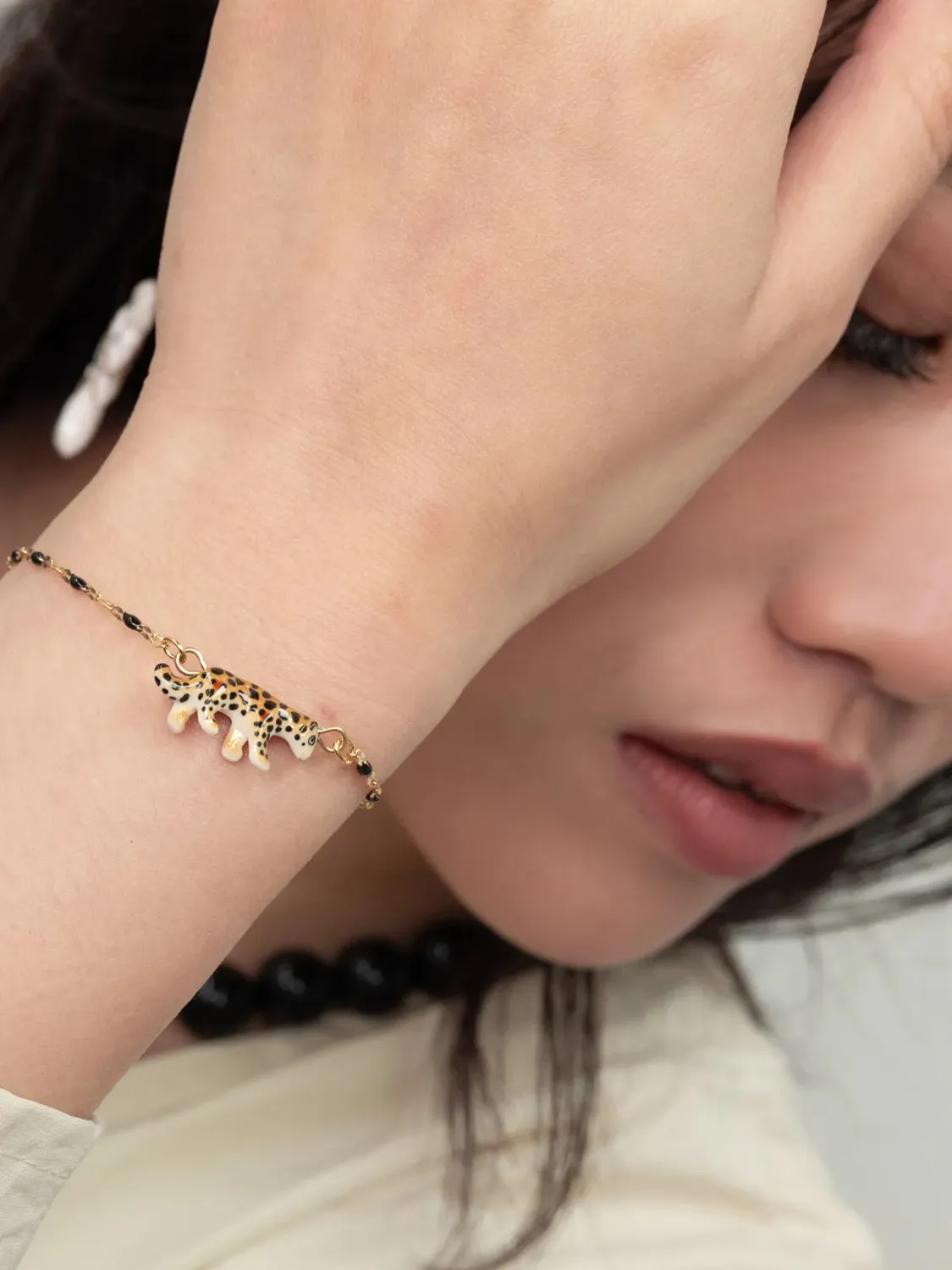 Nach Bijoux léopard bracelet perles porcelaine élastique