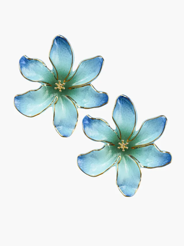 Nach Bijoux Maxi fleur céleste bleue puces boucles d'oreilles