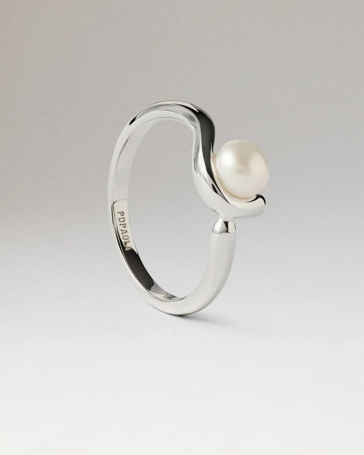 PDPAOLA La Perla Aura bague perle blanche