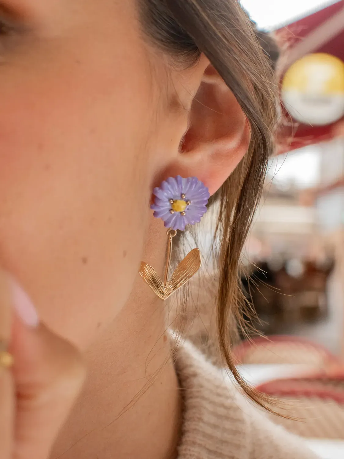 Nach Bijoux anémone bleue boucles d'oreilles pendantes florales