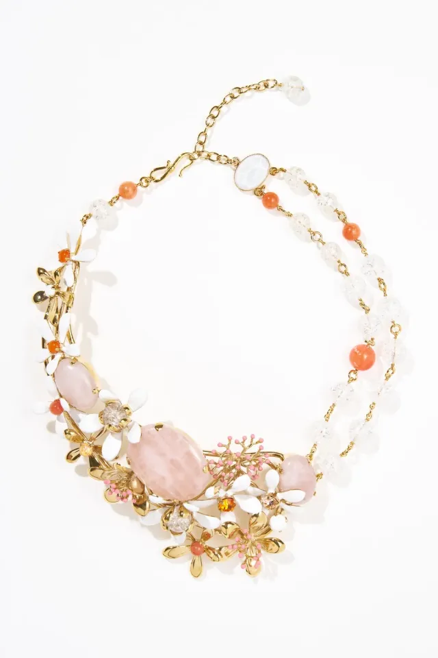 Philippe Ferrandis Neroli grand collier fleurs 2 rangs émail