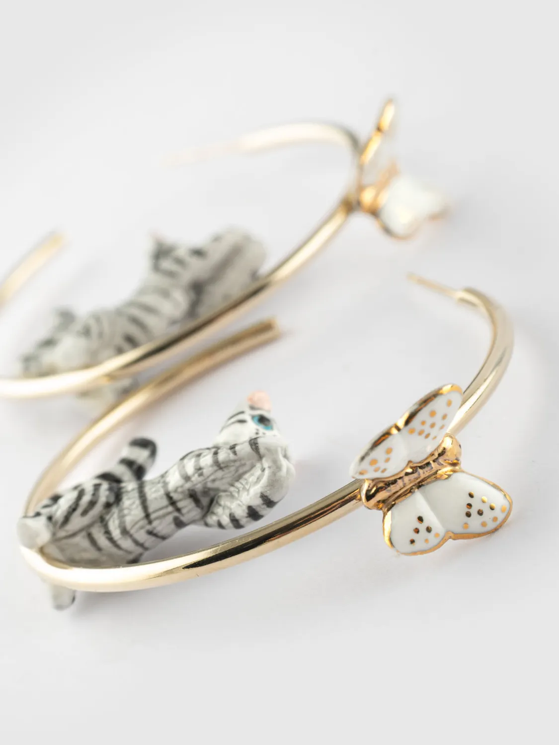Nach Bijoux Chat Tigré boucles d'oreilles créoles papillon