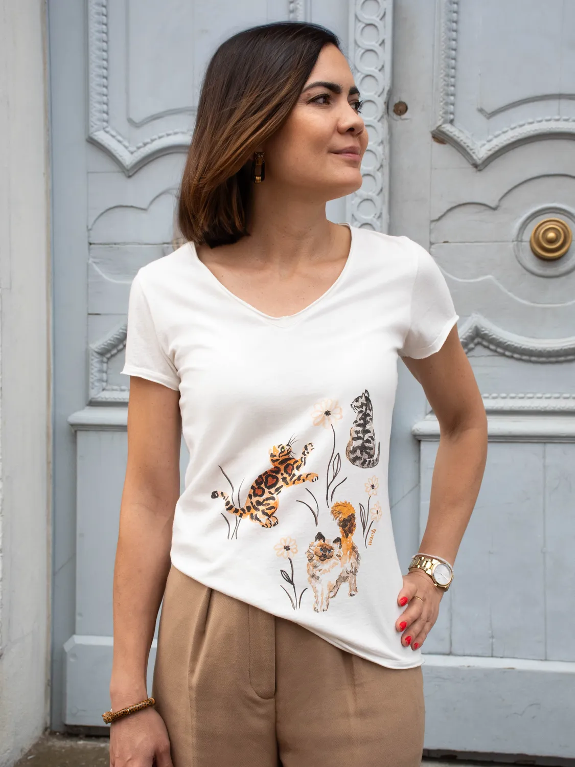 Nach Bijoux Victor t-shirt Chats dans l'herbe cintré