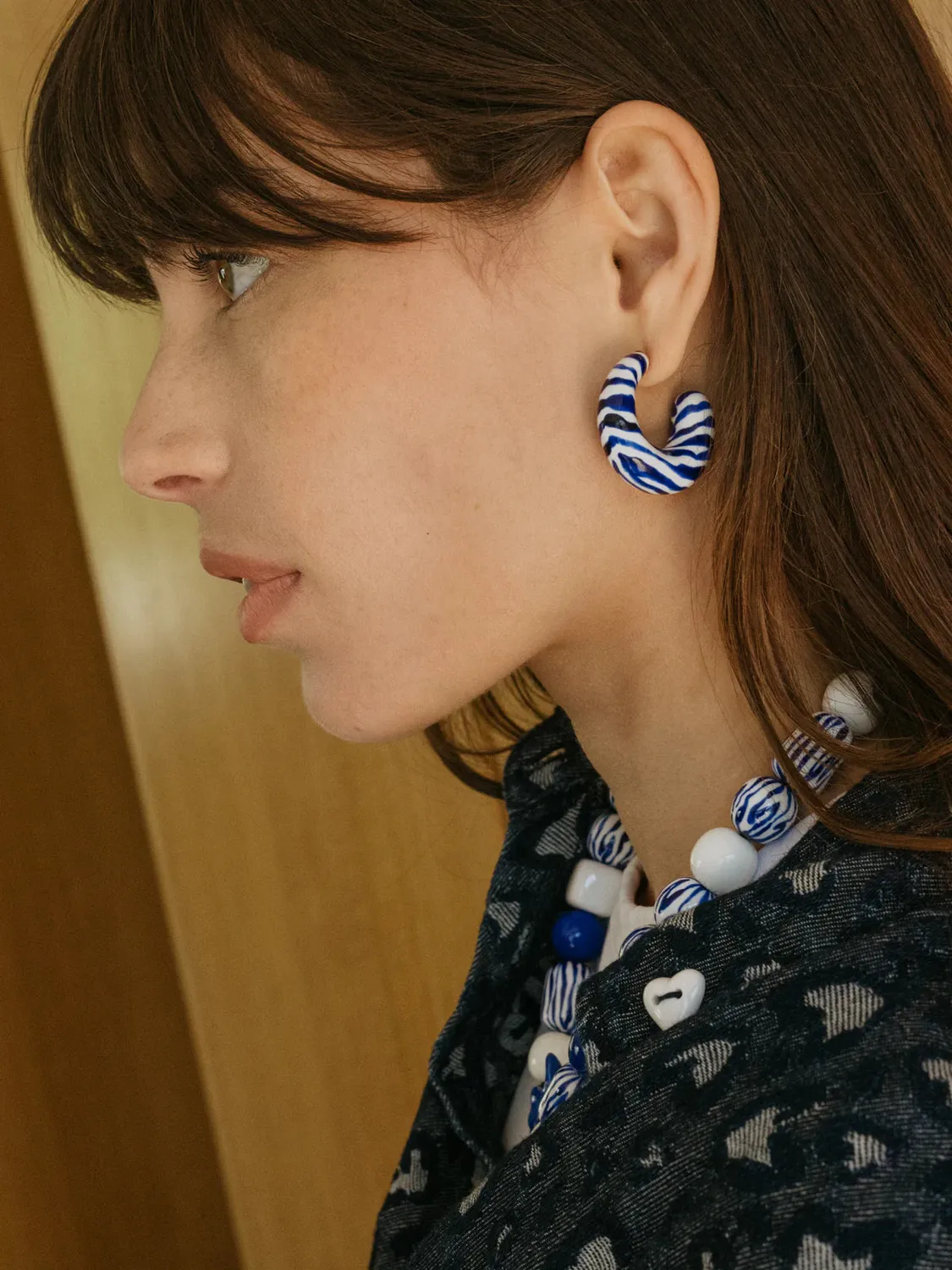 Nach Bijoux zèbre bleu maxi boucles d’oreilles 3,4 cm