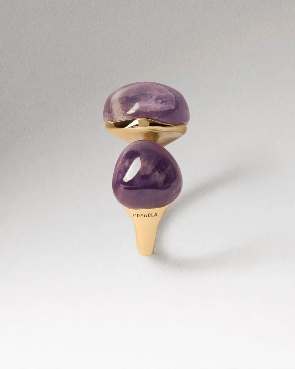 PDPAOLA Gravity bague améthyste plaqué or pierre violette