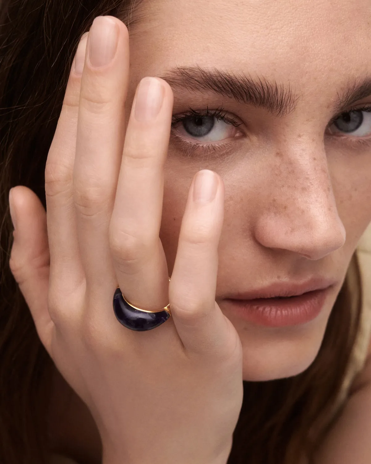 PDPAOLA Cosmos bague sceau sodalite bleue argent doré