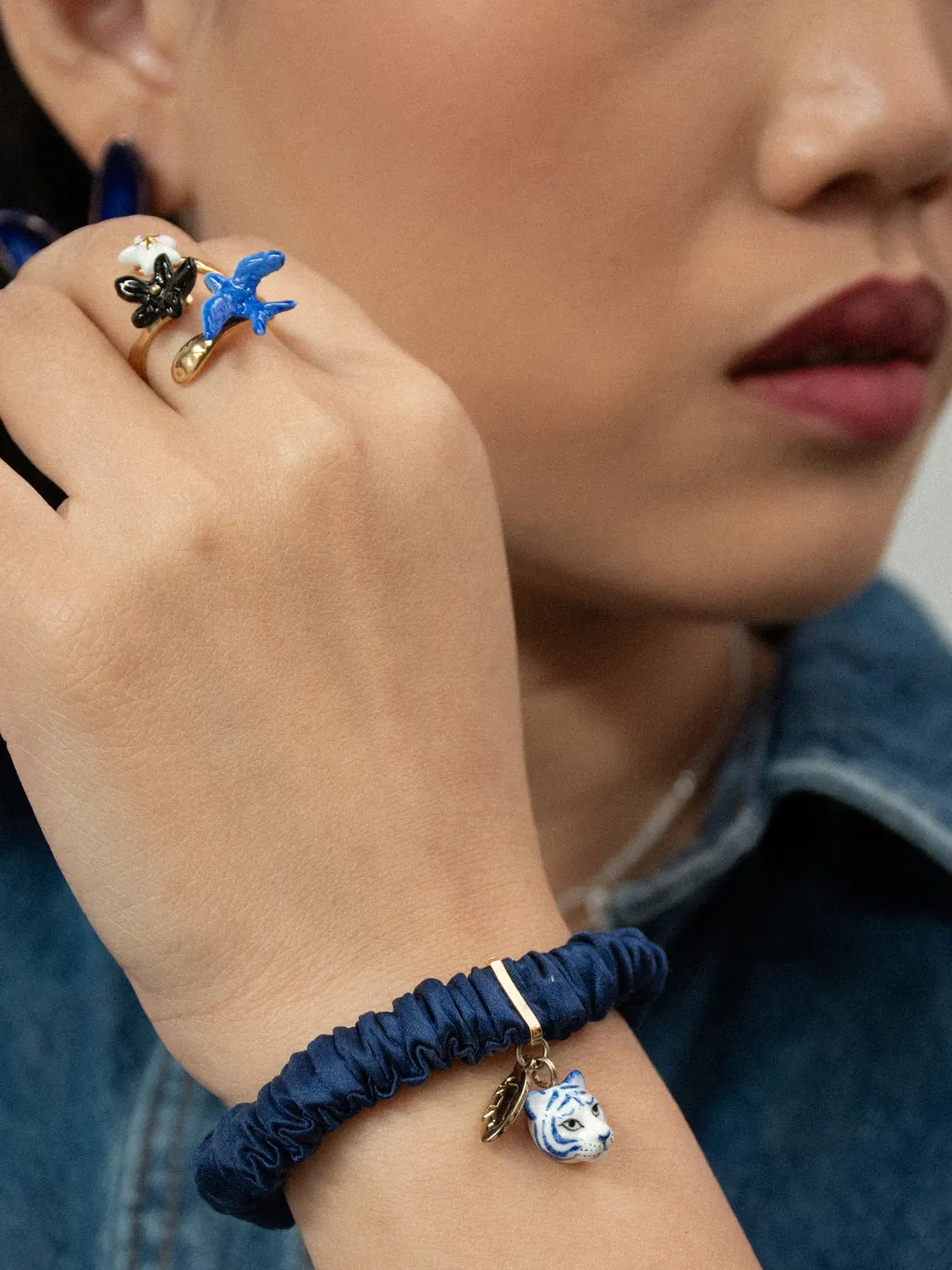 Nach Bijoux chouchou bleu bracelet soie tigre porcelaine