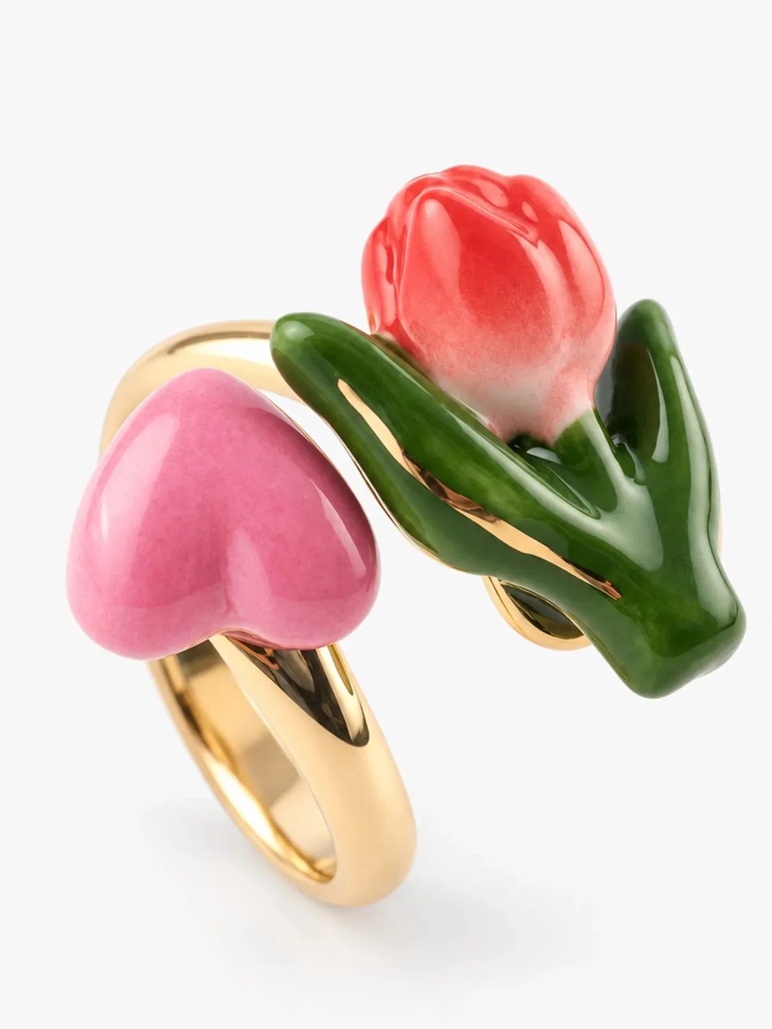 Nach Bijoux Tulipe rouge cœur bague ajustable porcelaine