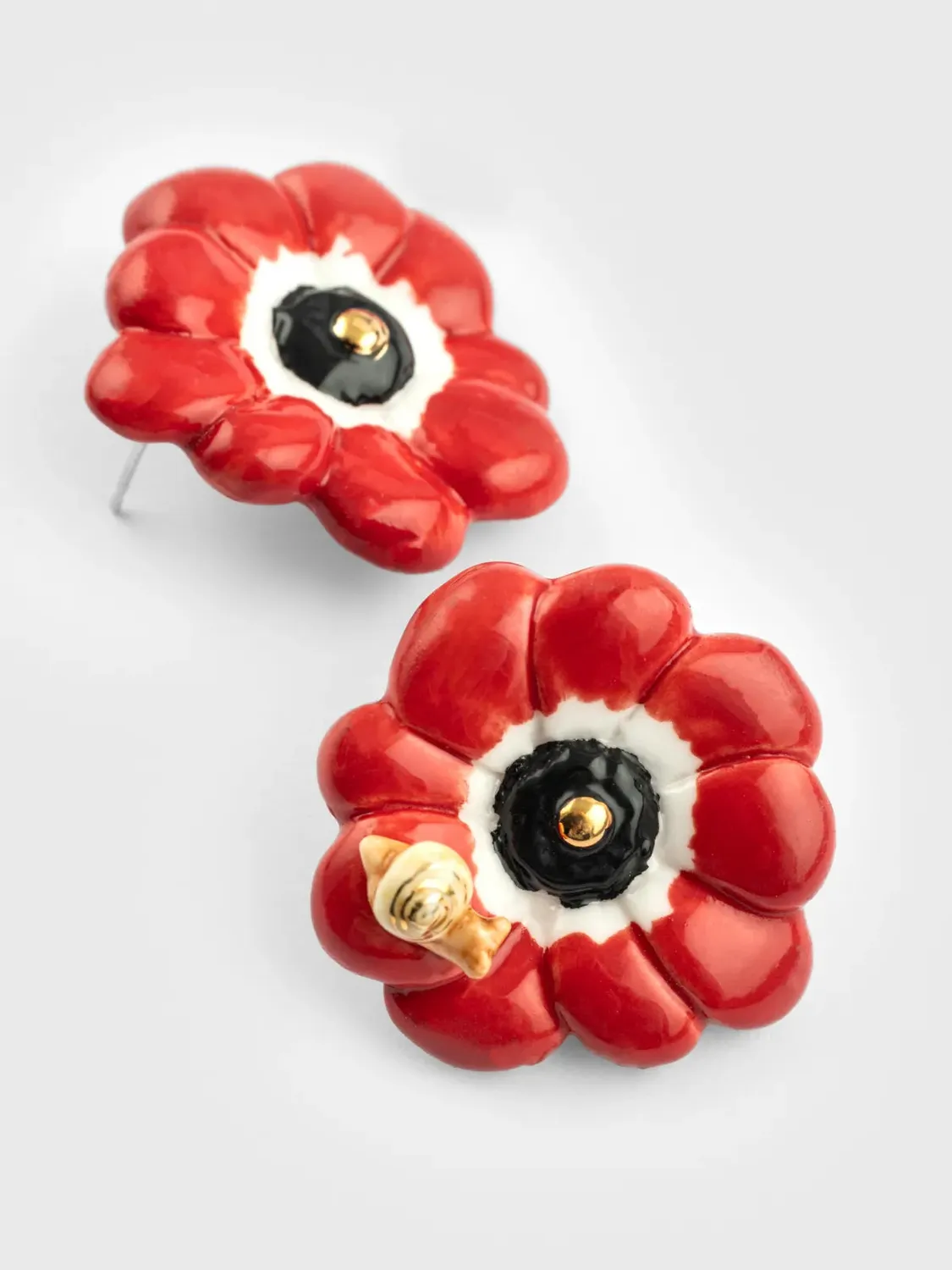 Nach Bijoux Anémone rouge boucles d'oreilles puces porcelaine