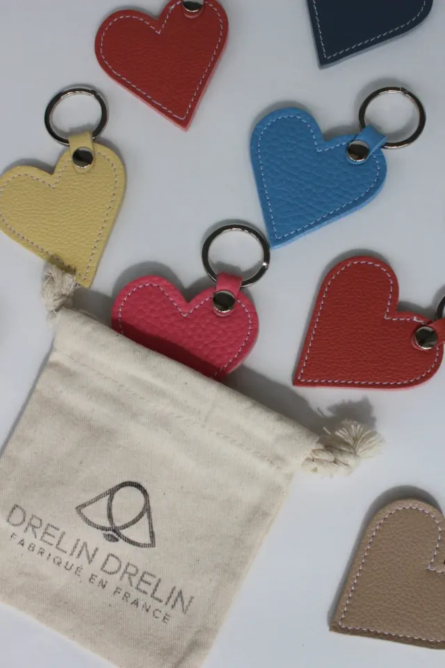 Drelin Cœur porte-clés cuir surcyclé luxe