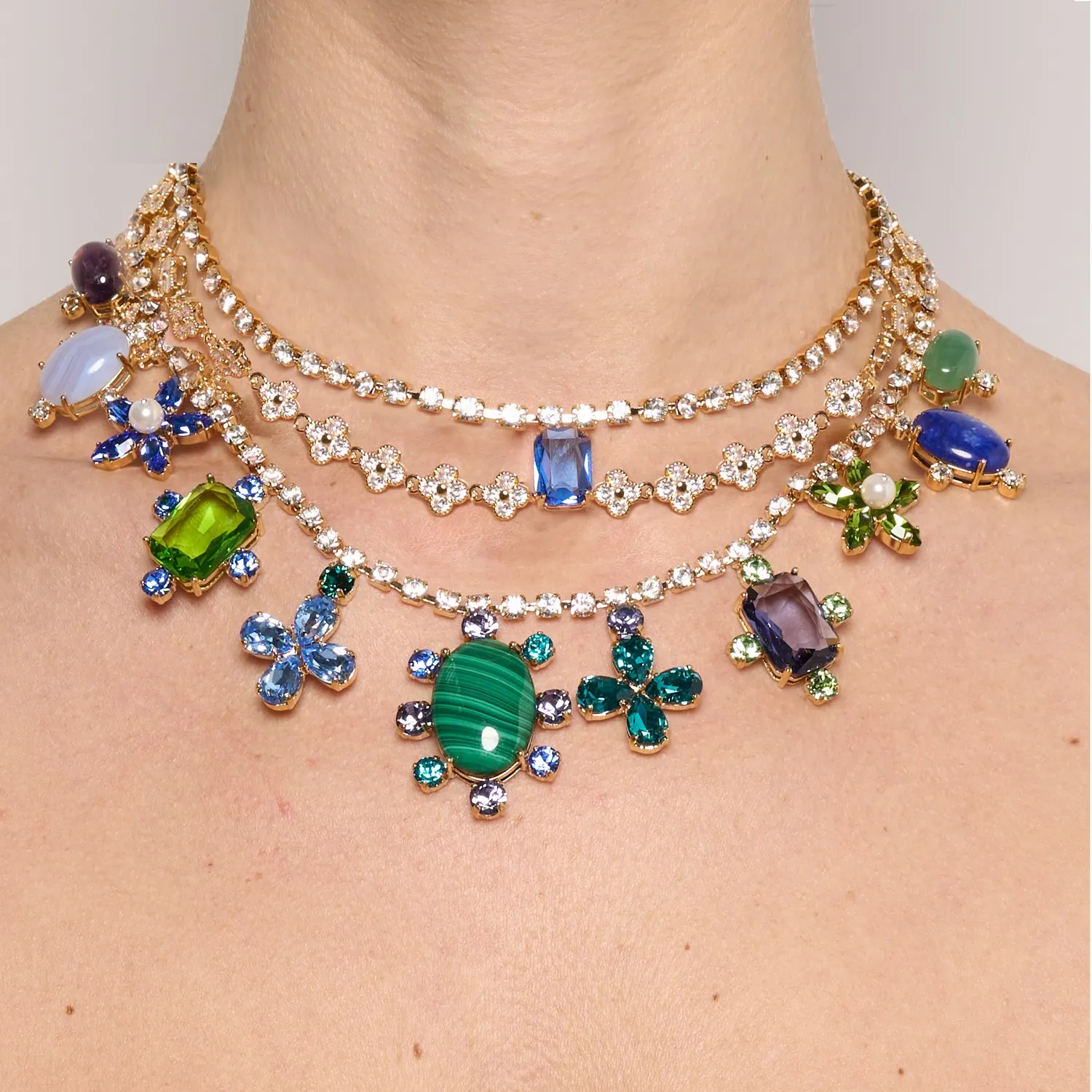 Philippe Ferrandis Castiglione collier 3 rangs malachite