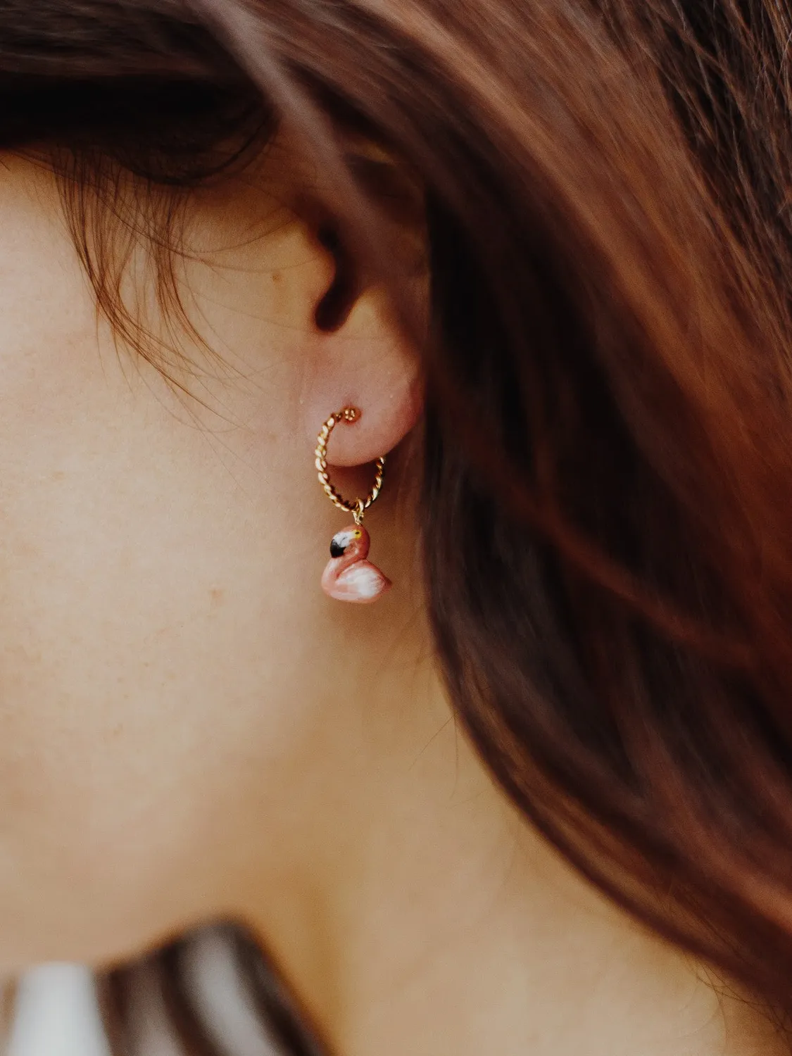 Nach Bijoux Mini créole flamant rose boucle doreille unité