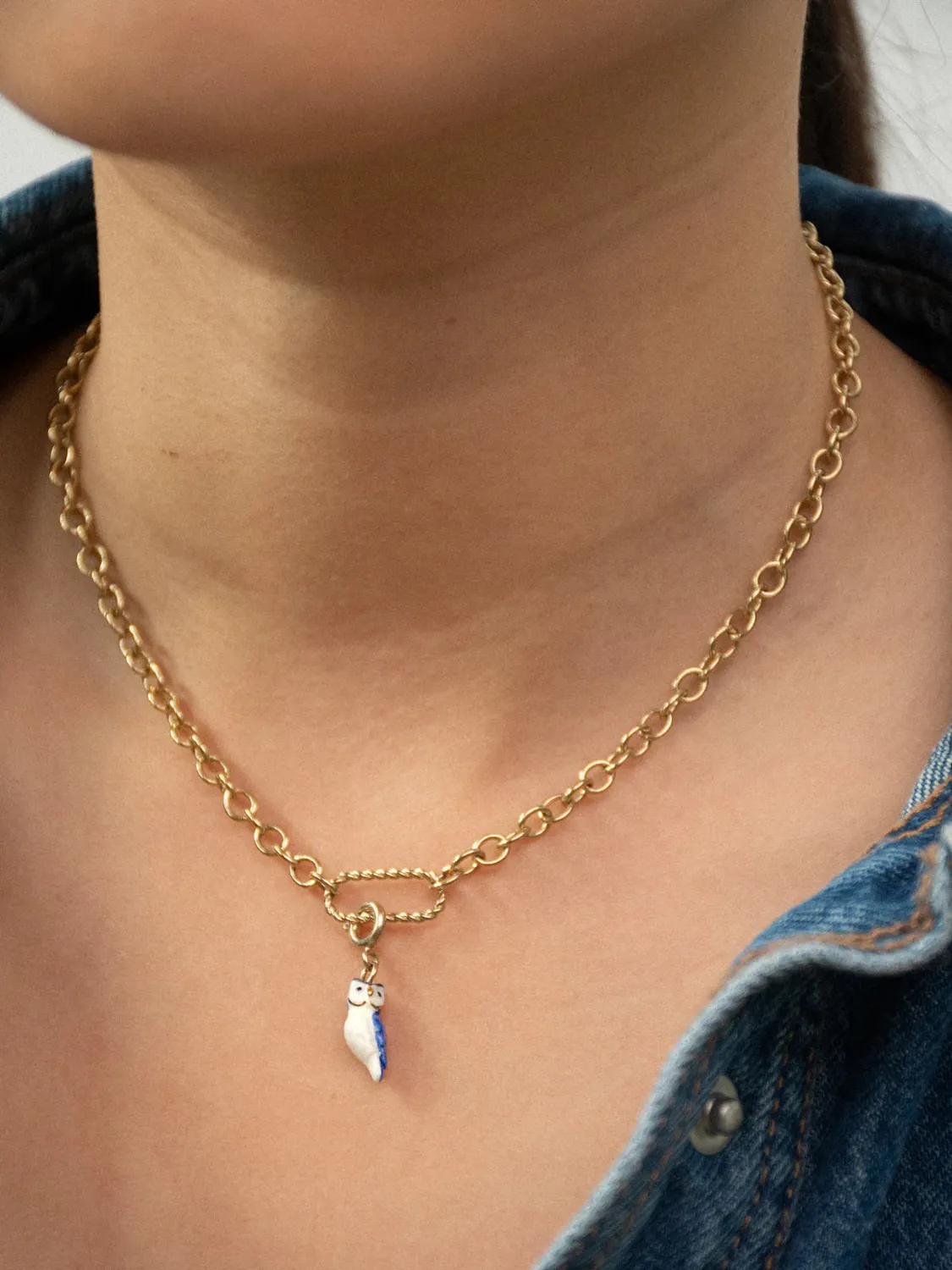 Nach Bijoux chouette bleue et dorée charm's porcelaine