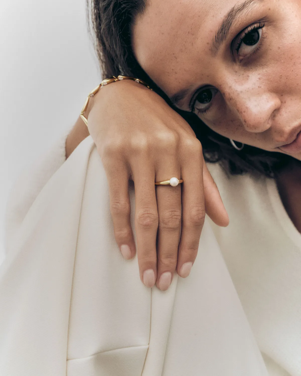 PDPAOLA La Perla Maris bague quartz blanc taille 14