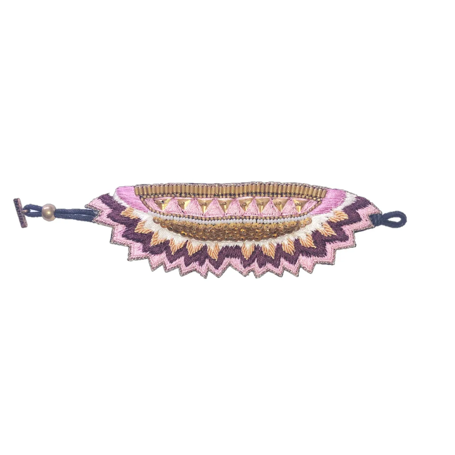 Nao de Paris Maheswari Lilas bracelet cuir brodé soie