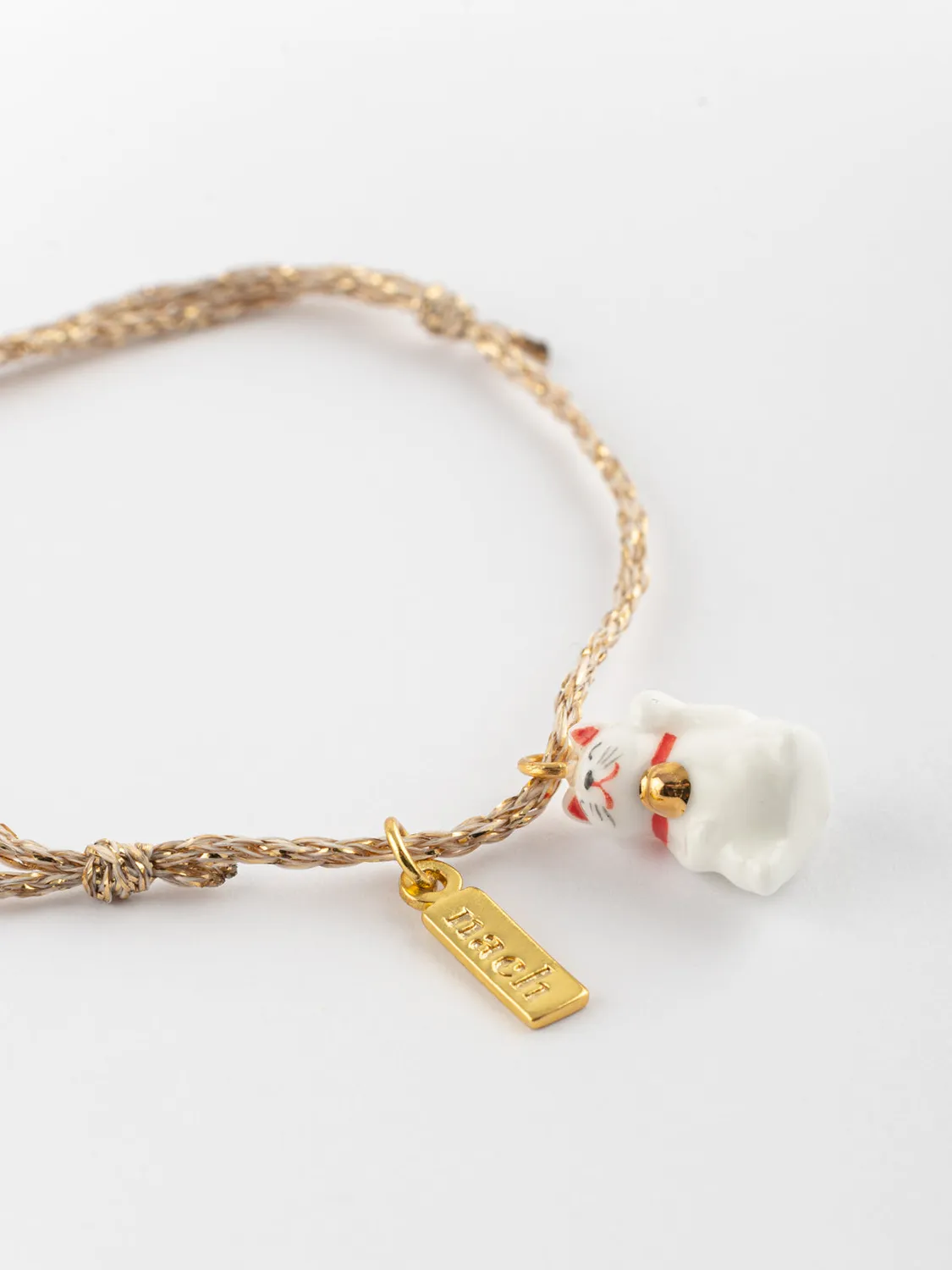 Nach Bijoux Lucky you bracelet maneki neko cordon beige doré