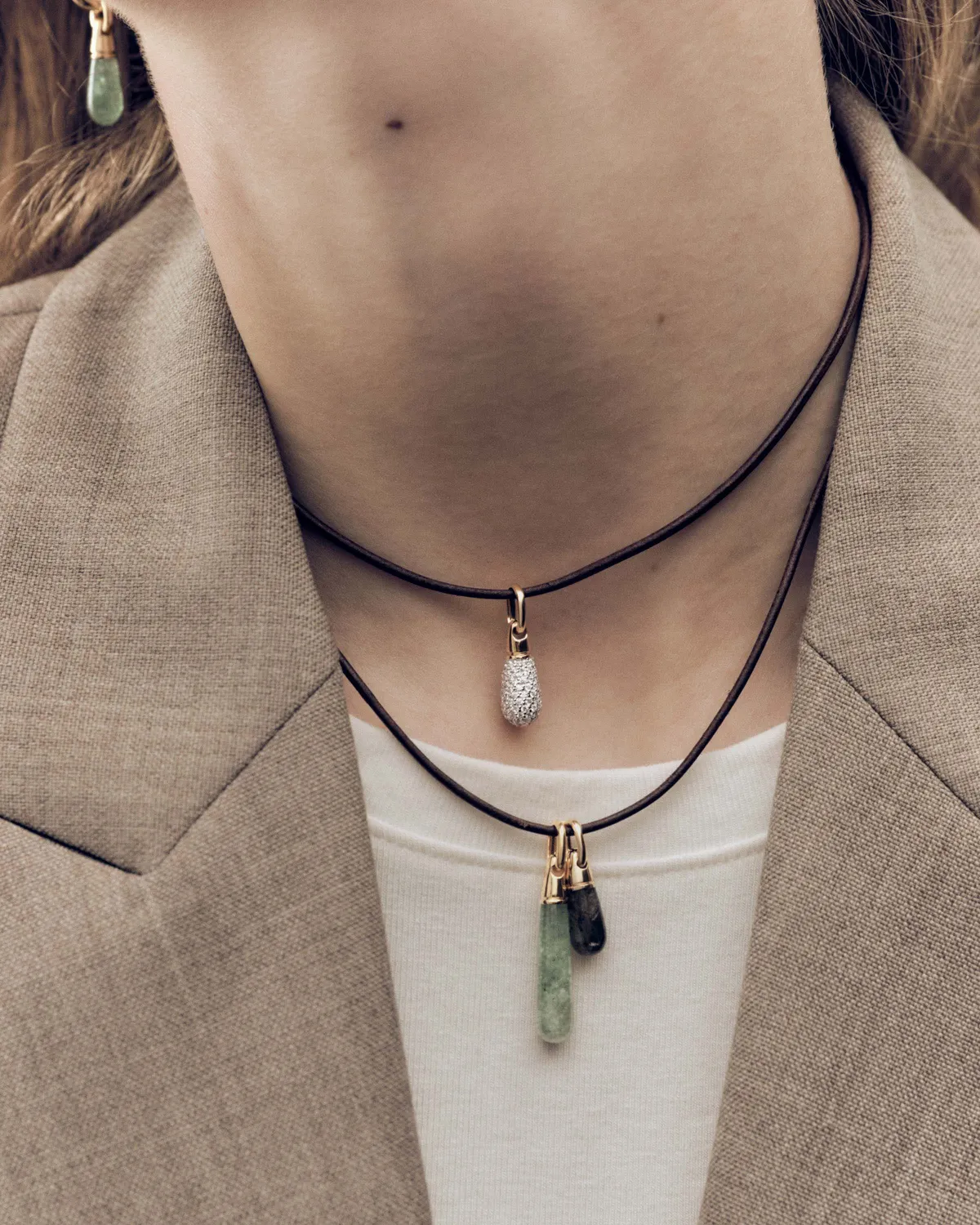 PDPAOLA Green Aventurine Large Drop pendentif or 35 mm