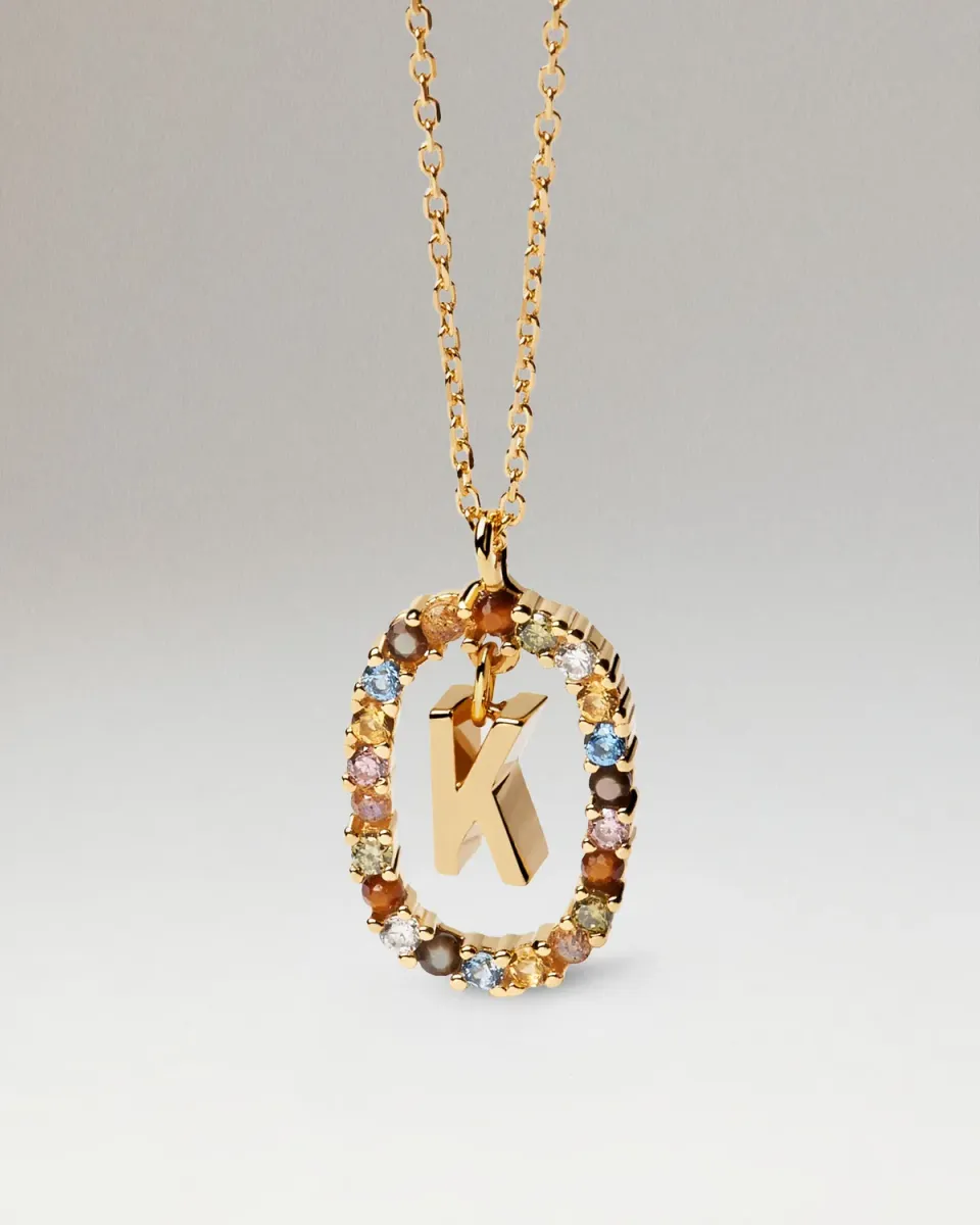 PDPAOLA Lettre K collier plaqué or pierres
