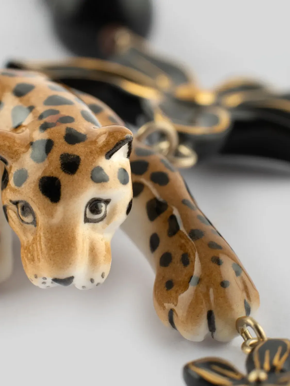 Nach Bijoux Idole sauvage Léopard fleur perles collier obsidienne