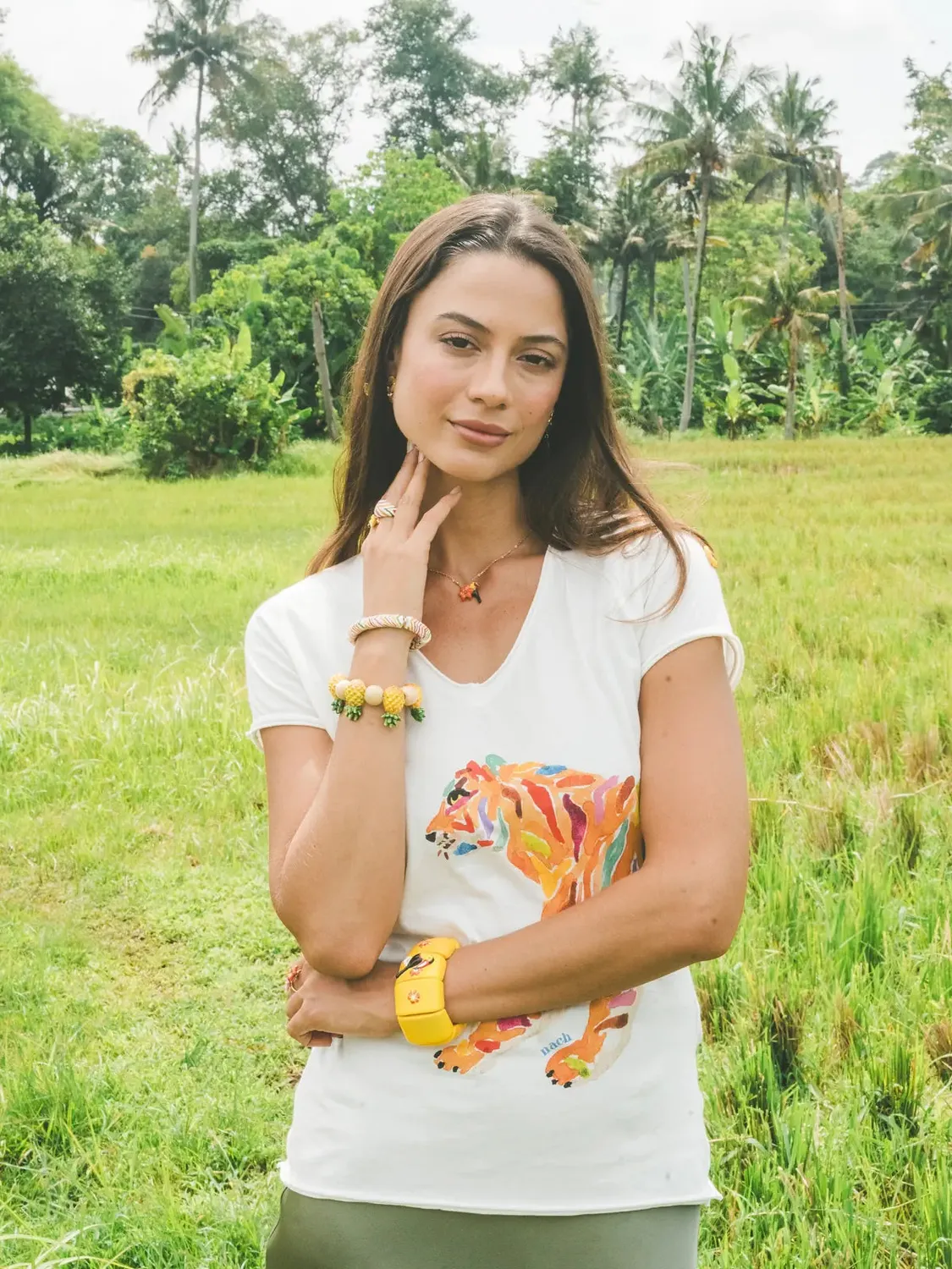 Nach Bijoux perles et ananas bracelet élastique tropical